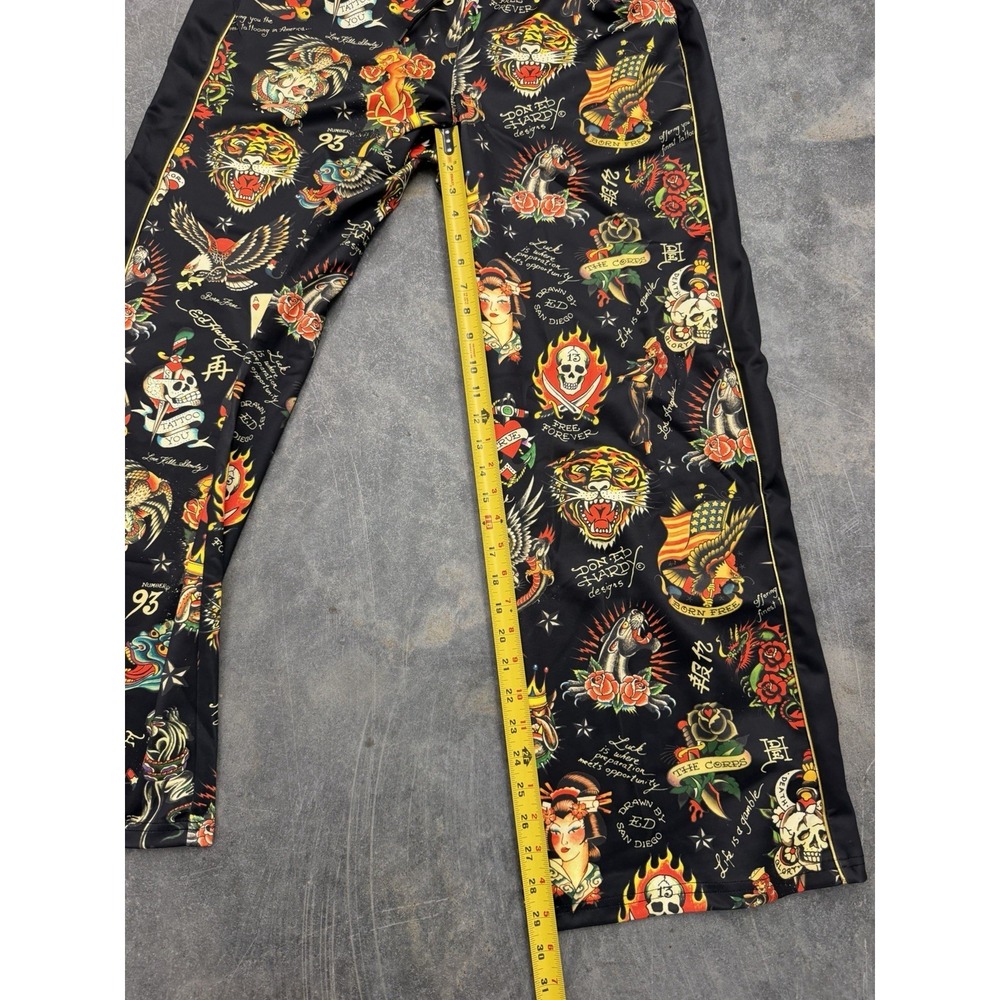 Ed Hardy Flashboard Wide Leg Track Pant Black Gold Tiger Skull Dragon Size L - Picture 6 of 11